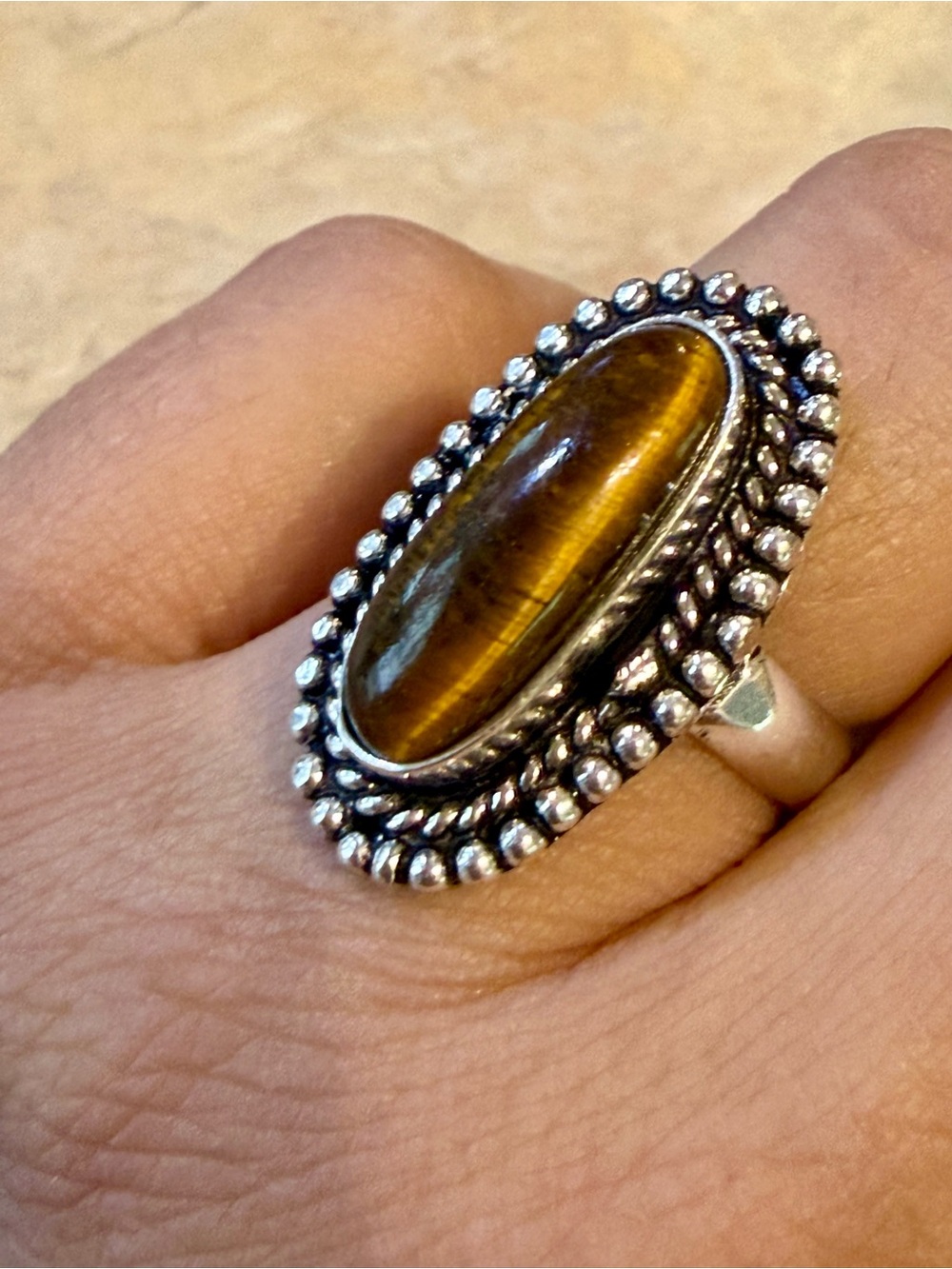 Sterling Silver Tiger's Eye Statement Ring - Brown